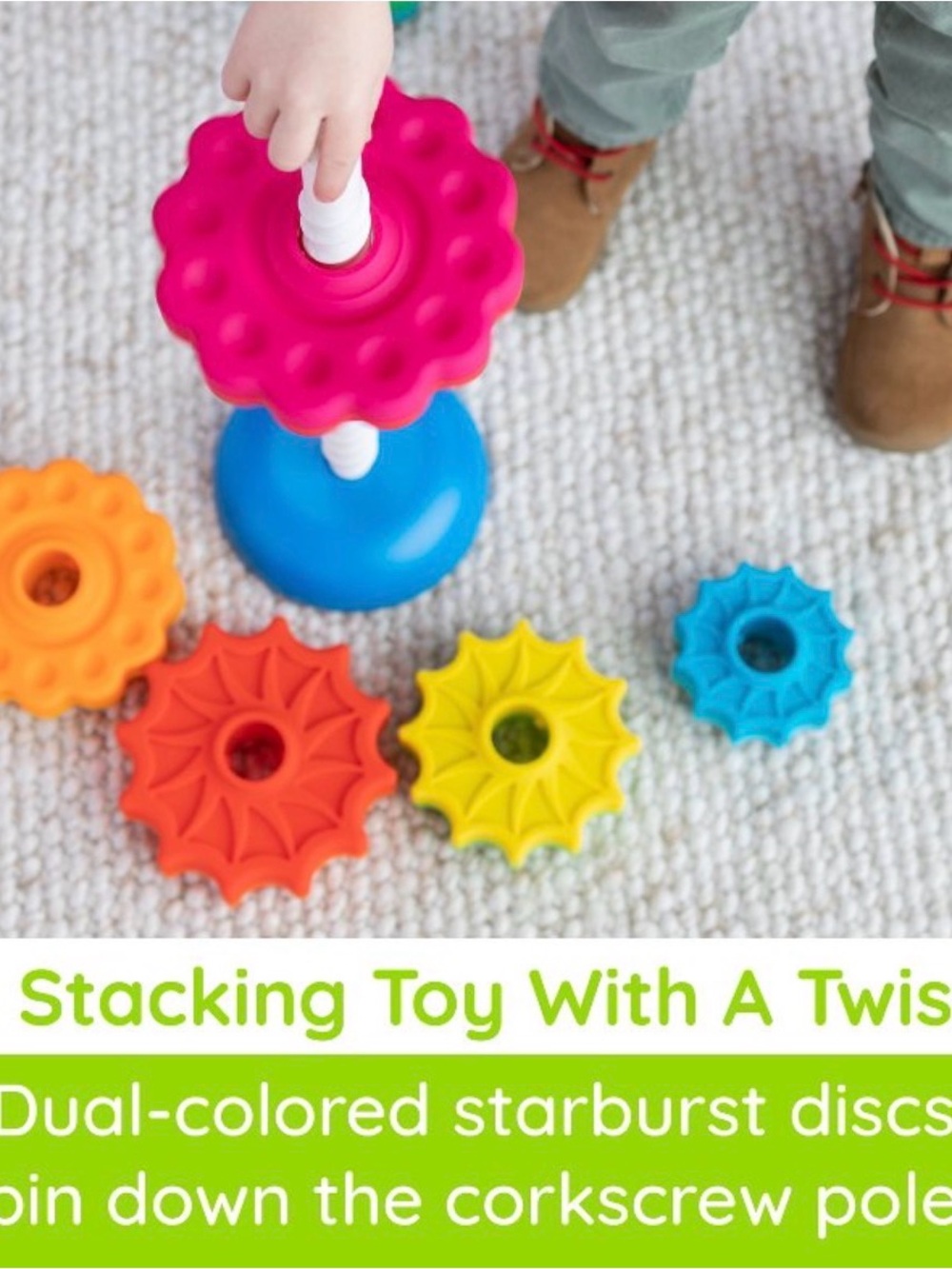 Fat Brain Toy Stacking Rainbow Gear Toy - Multicolor Silicone Rings - Picture 3 of 9